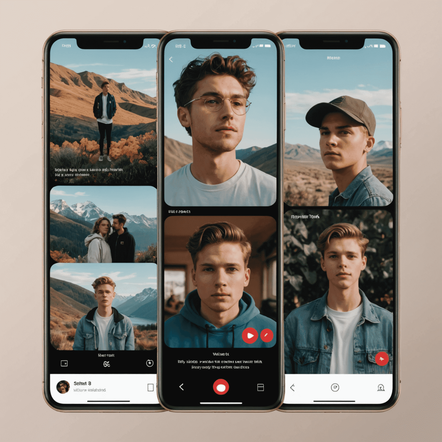 A triptych showing the same video content adapted for TikTok, Instagram Reels, and YouTube Shorts interfaces