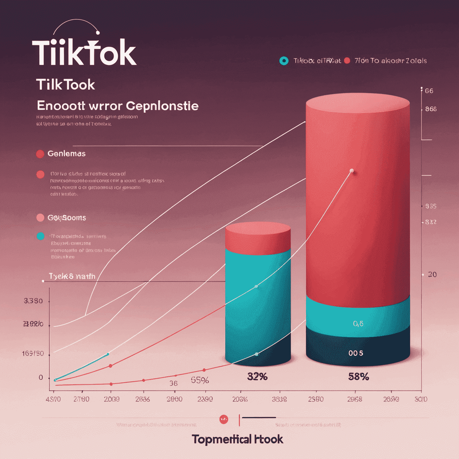 A graph showing exponential growth of TikTok views from zero to millions, with iconic TikTok interface elements